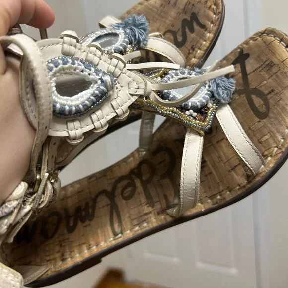 Sam Edelman Anella Beaded Fringe Gladiator Sandals - White/Blue - Size 6 boho - Picture 5 of 6